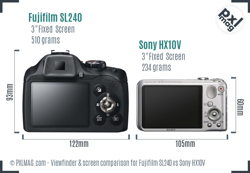 Fujifilm SL240 vs Sony HX10V Screen and Viewfinder comparison