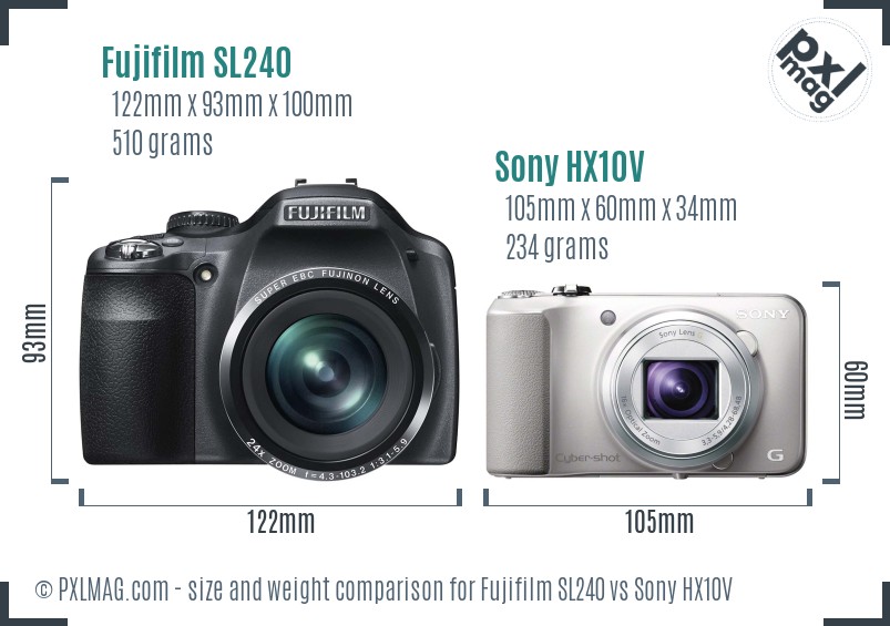 Fujifilm SL240 vs Sony HX10V size comparison Fujifilm SL240 vs Sony HX10V size comparison