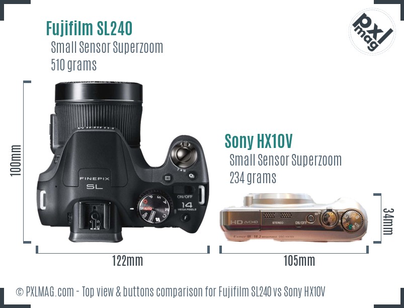 Fujifilm SL240 vs Sony HX10V top view buttons comparison