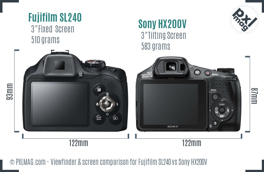Fujifilm SL240 vs Sony HX200V Screen and Viewfinder comparison