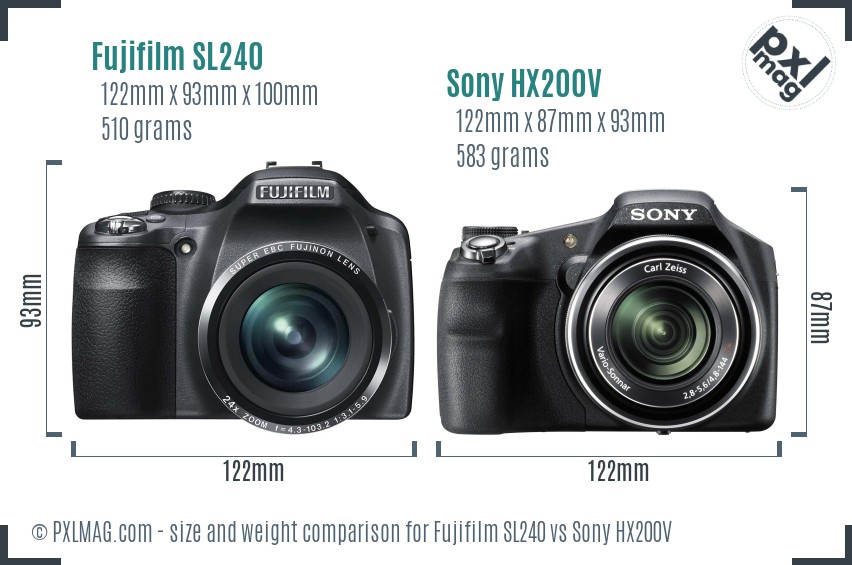 Fujifilm SL240 vs Sony HX200V size comparison
