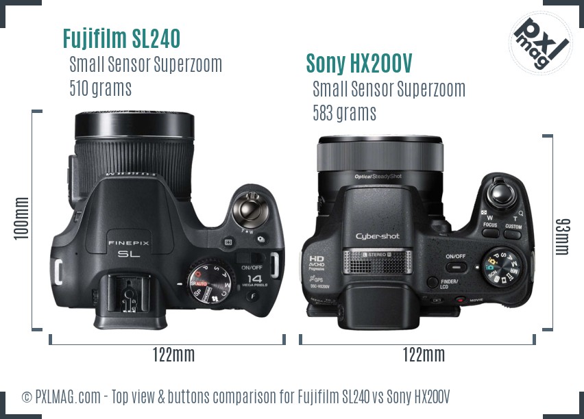 Fujifilm SL240 vs Sony HX200V top view buttons comparison