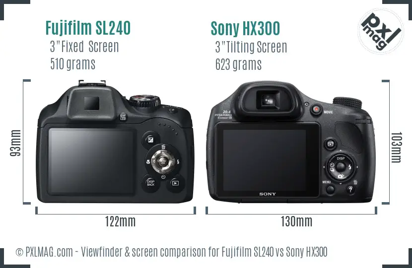 Fujifilm SL240 vs Sony HX300 Screen and Viewfinder comparison