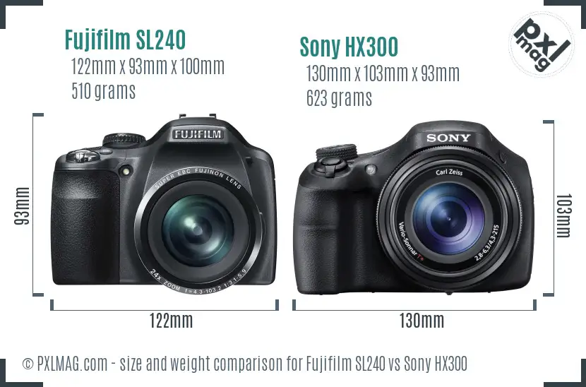 Fujifilm SL240 vs Sony HX300 size comparison