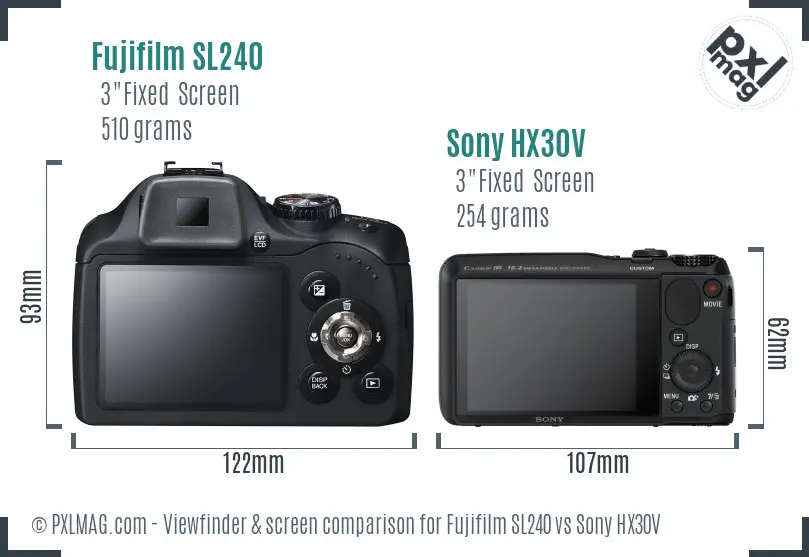 Fujifilm SL240 vs Sony HX30V Screen and Viewfinder comparison