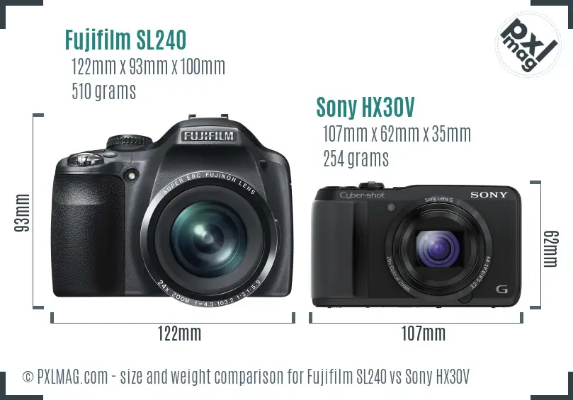 Fujifilm SL240 vs Sony HX30V size comparison