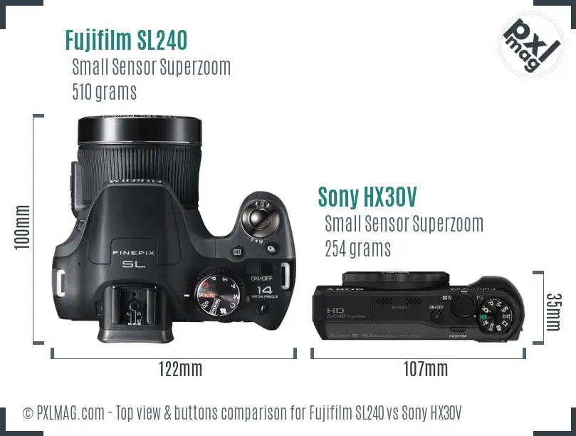 Fujifilm SL240 vs Sony HX30V top view buttons comparison