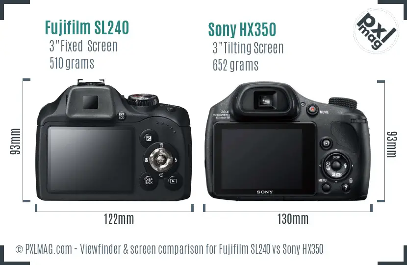 Fujifilm SL240 vs Sony HX350 Screen and Viewfinder comparison