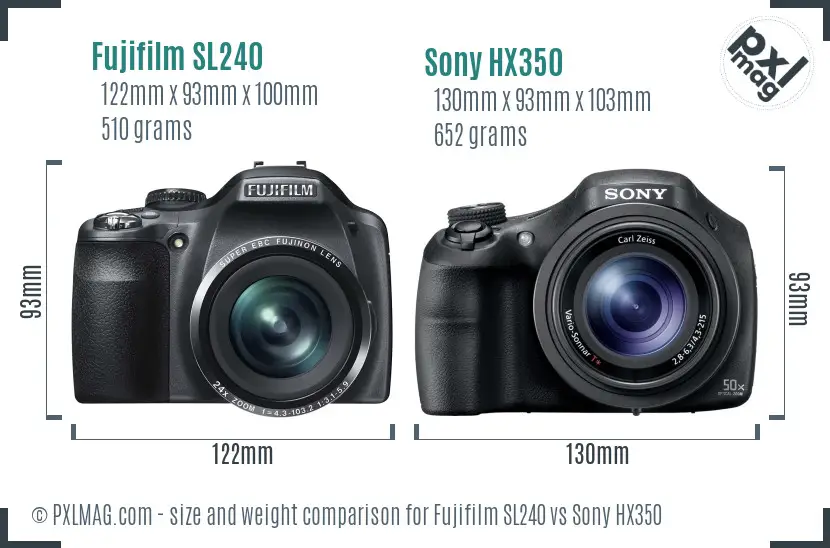 Fujifilm SL240 vs Sony HX350 size comparison