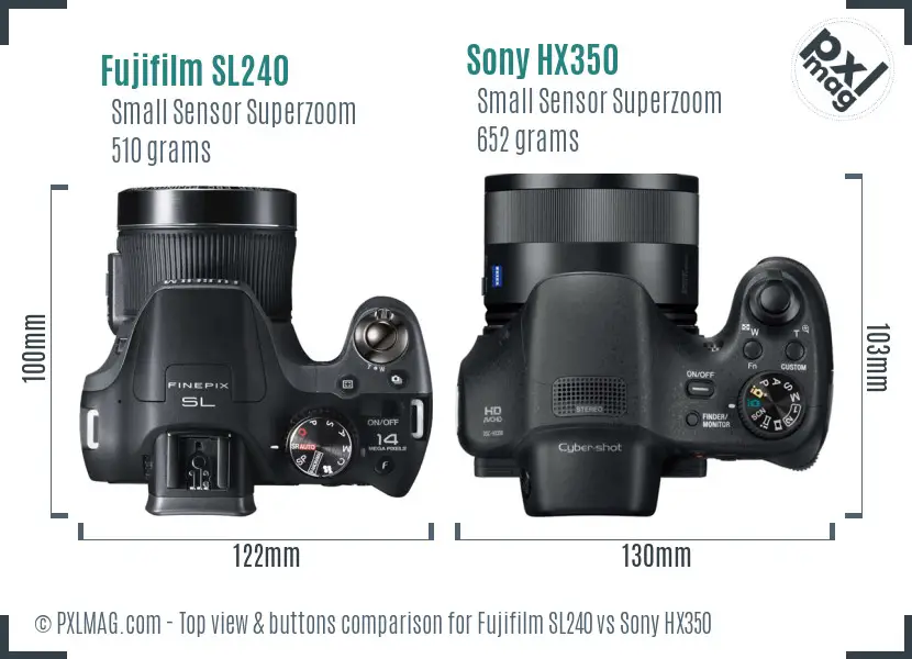 Fujifilm SL240 vs Sony HX350 top view buttons comparison