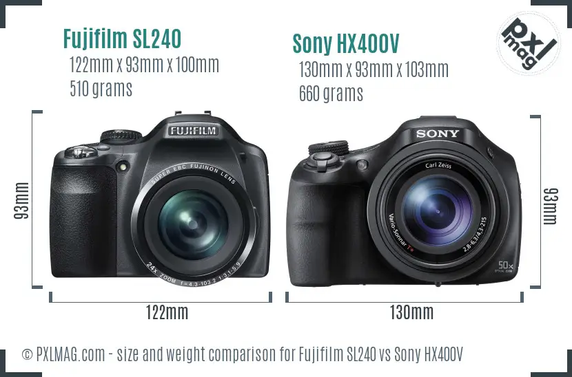 Fujifilm SL240 vs Sony HX400V size comparison