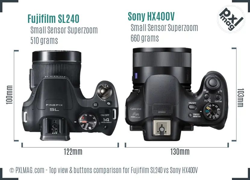 Fujifilm SL240 vs Sony HX400V top view buttons comparison