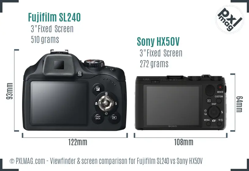 Fujifilm SL240 vs Sony HX50V Screen and Viewfinder comparison