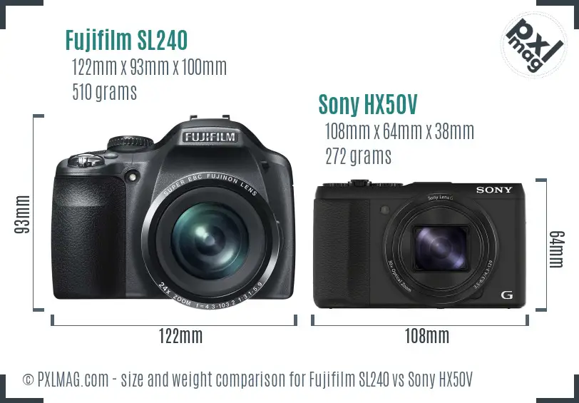 Fujifilm SL240 vs Sony HX50V size comparison