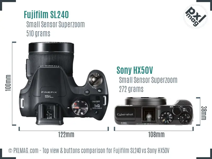 Fujifilm SL240 vs Sony HX50V top view buttons comparison