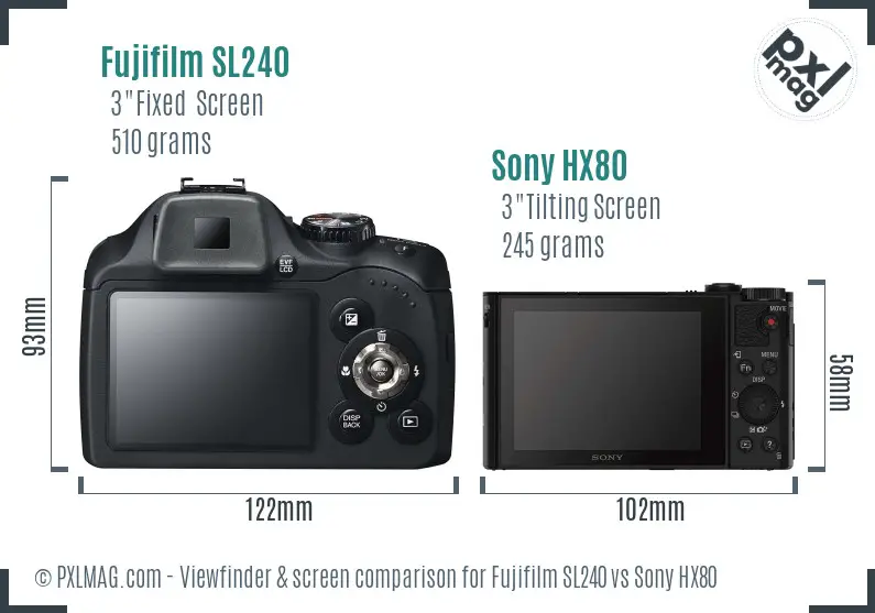 Fujifilm SL240 vs Sony HX80 Screen and Viewfinder comparison
