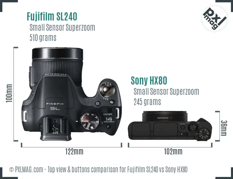 Fujifilm SL240 vs Sony HX80 top view buttons comparison