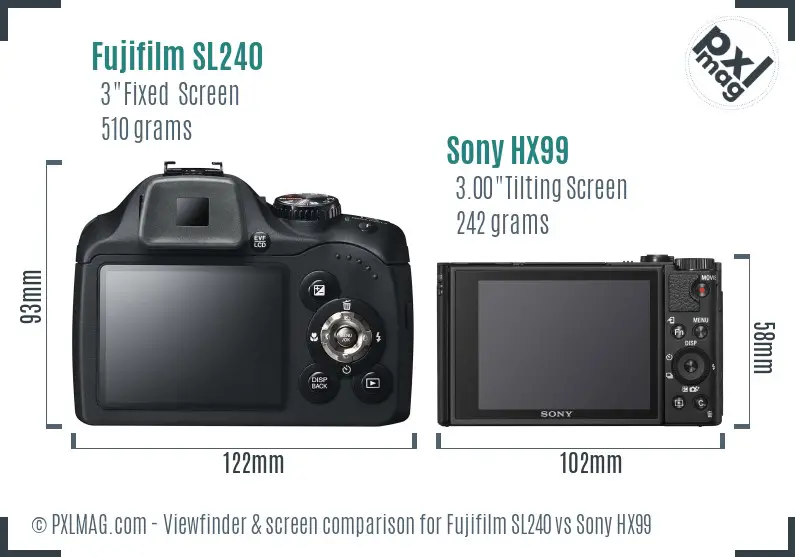 Fujifilm SL240 vs Sony HX99 Screen and Viewfinder comparison