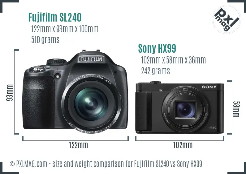 Fujifilm SL240 vs Sony HX99 size comparison