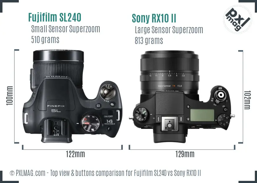 Fujifilm SL240 vs Sony RX10 II top view buttons comparison