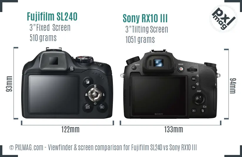 Fujifilm SL240 vs Sony RX10 III Screen and Viewfinder comparison