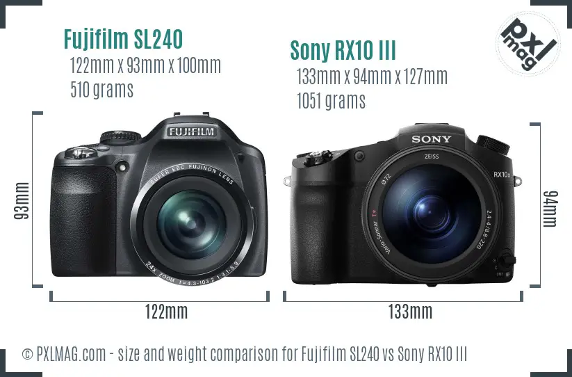 Fujifilm SL240 vs Sony RX10 III size comparison