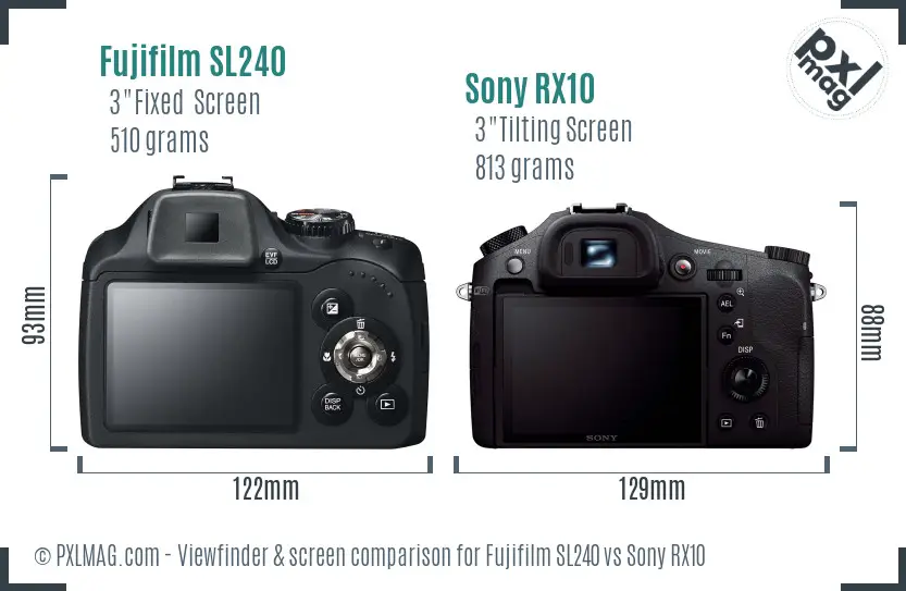 Fujifilm SL240 vs Sony RX10 Screen and Viewfinder comparison