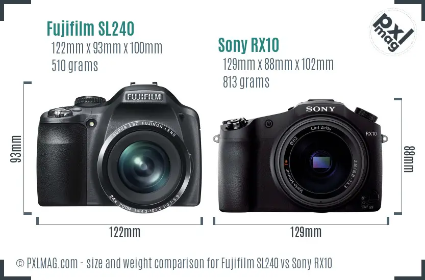 Fujifilm SL240 vs Sony RX10 size comparison