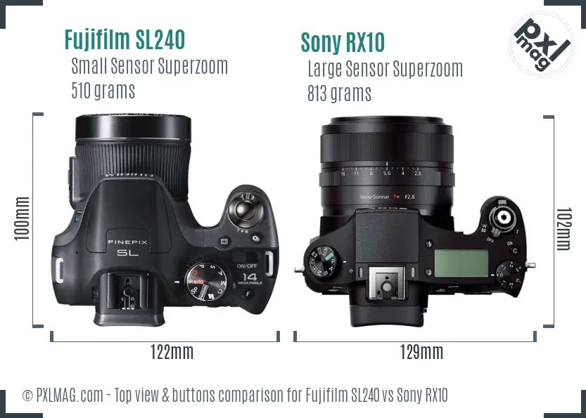 Fujifilm SL240 vs Sony RX10 top view buttons comparison