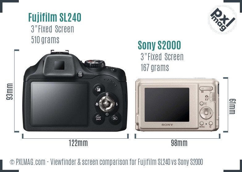 Fujifilm SL240 vs Sony S2000 Screen and Viewfinder comparison