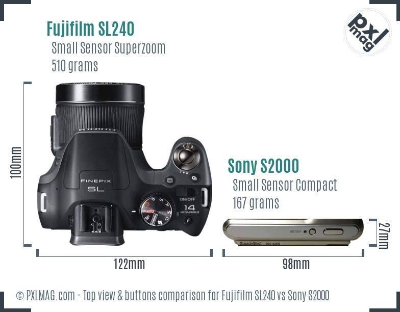 Fujifilm SL240 vs Sony S2000 top view buttons comparison