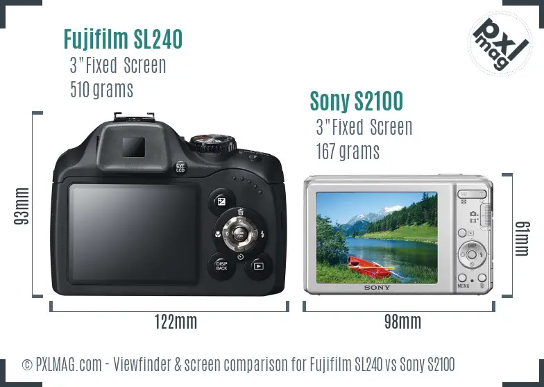 Fujifilm SL240 vs Sony S2100 Screen and Viewfinder comparison Fujifilm SL240 vs Sony S2100 Screen and Viewfinder comparison