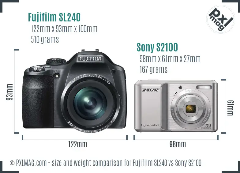 Fujifilm SL240 vs Sony S2100 size comparison Fujifilm SL240 vs Sony S2100 size comparison
