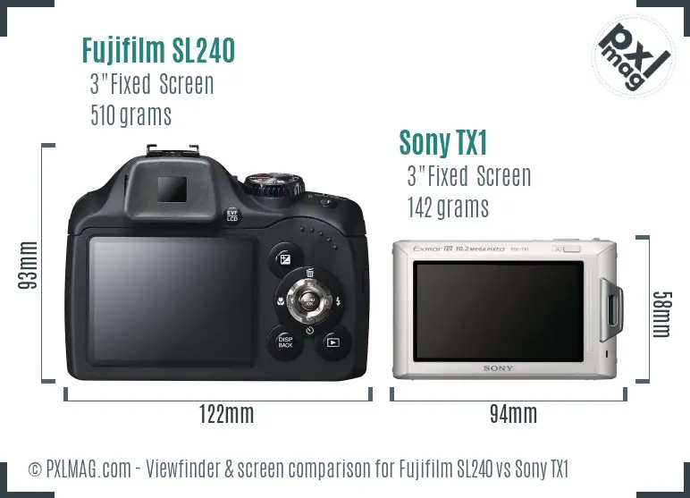 Fujifilm SL240 vs Sony TX1 Screen and Viewfinder comparison