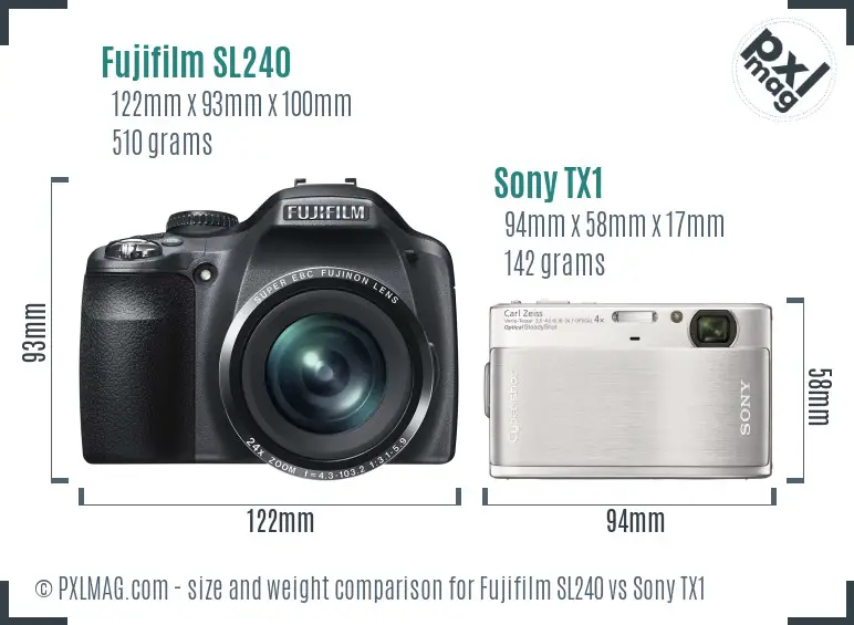 Fujifilm SL240 vs Sony TX1 size comparison