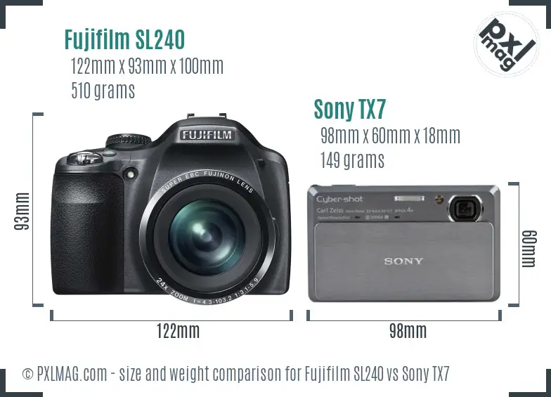 Fujifilm SL240 vs Sony TX7 size comparison