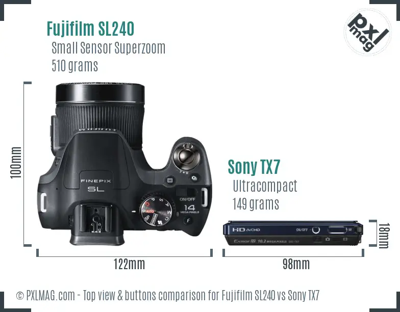 Fujifilm SL240 vs Sony TX7 top view buttons comparison