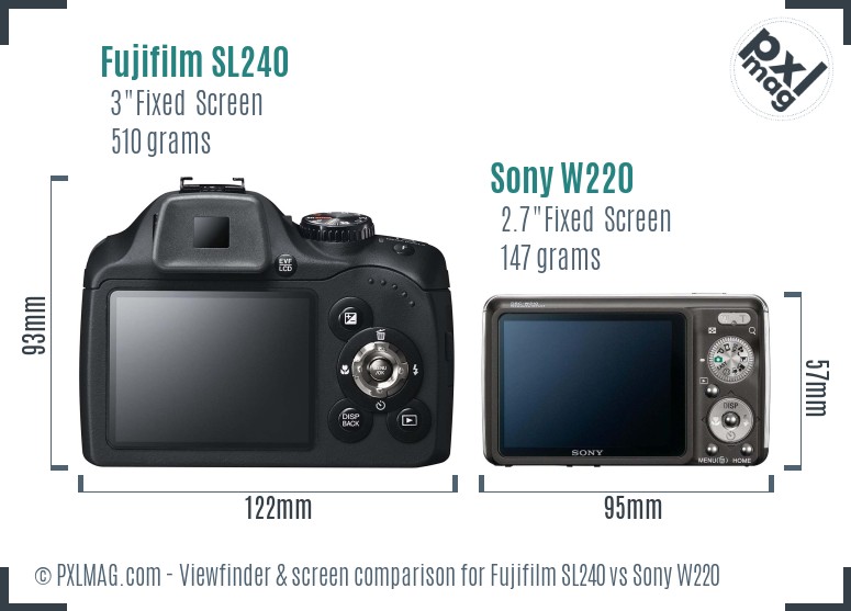 Fujifilm SL240 vs Sony W220 Screen and Viewfinder comparison