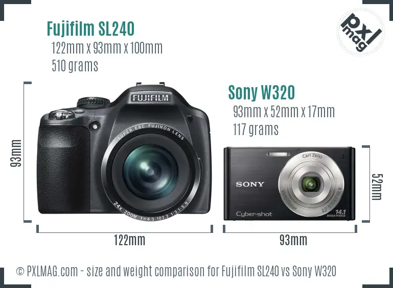 Fujifilm SL240 vs Sony W320 size comparison Fujifilm SL240 vs Sony W320 size comparison