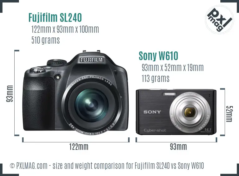 Fujifilm SL240 vs Sony W610 size comparison