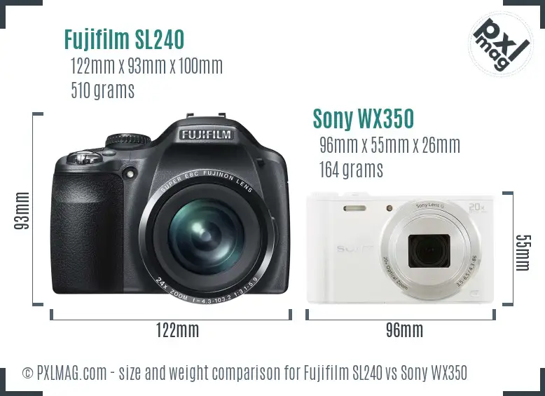 Fujifilm SL240 vs Sony WX350 size comparison