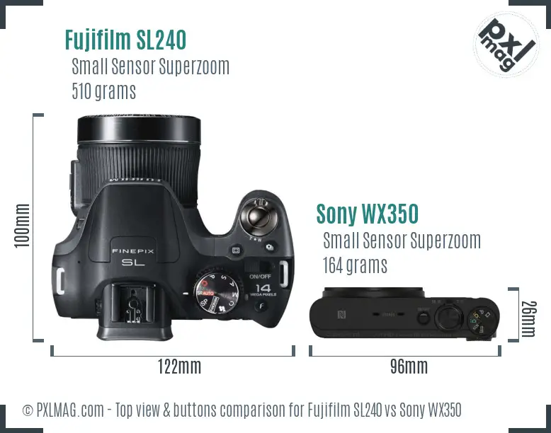 Fujifilm SL240 vs Sony WX350 top view buttons comparison