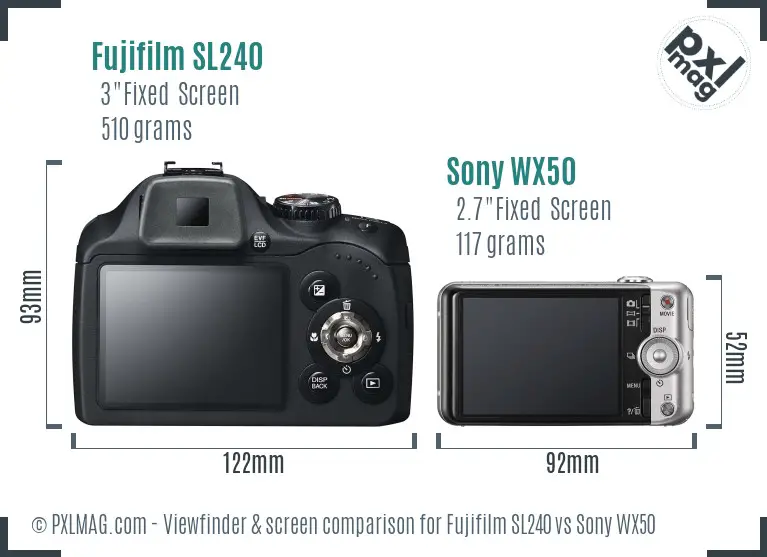 Fujifilm SL240 vs Sony WX50 Screen and Viewfinder comparison