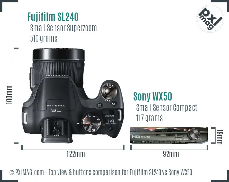 Fujifilm SL240 vs Sony WX50 top view buttons comparison