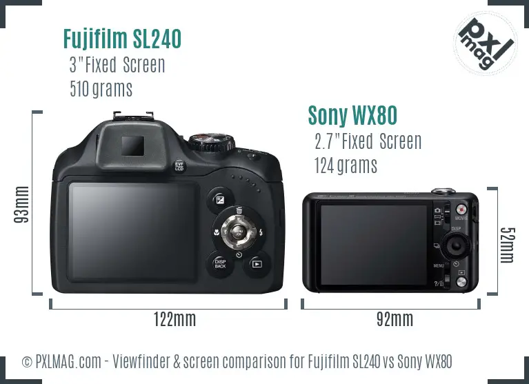 Fujifilm SL240 vs Sony WX80 Screen and Viewfinder comparison