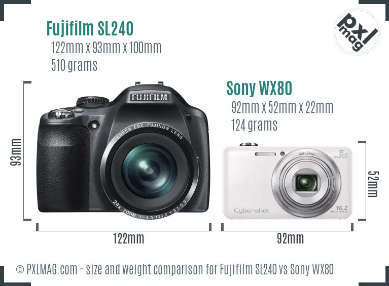 Fujifilm SL240 vs Sony WX80 size comparison