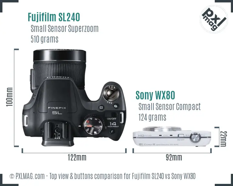 Fujifilm SL240 vs Sony WX80 top view buttons comparison