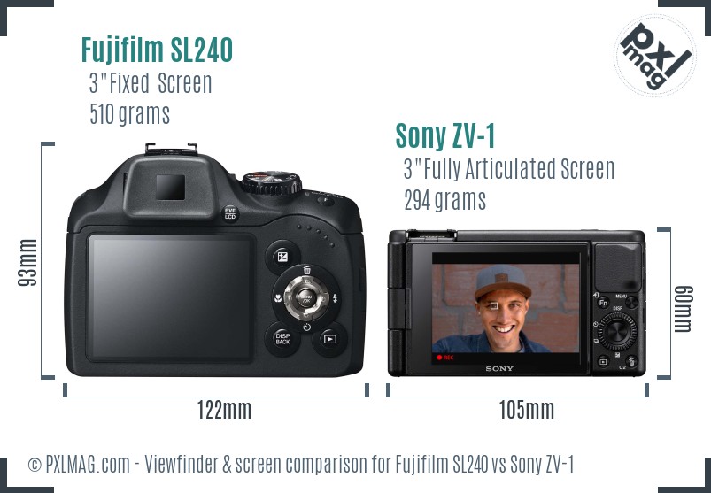 Fujifilm SL240 vs Sony ZV-1 Screen and Viewfinder comparison