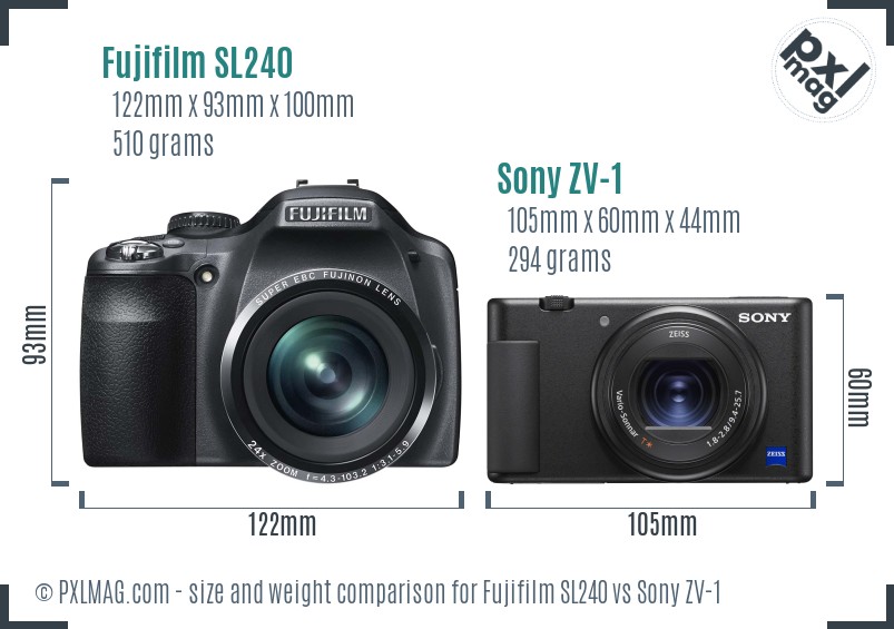 Fujifilm SL240 vs Sony ZV-1 size comparison