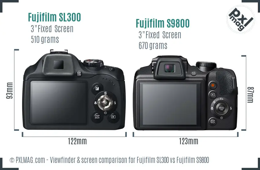 Fujifilm SL300 vs Fujifilm S9800 Screen and Viewfinder comparison